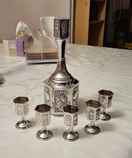 Conjunto de licor de uísque prata esterlina, garrafa e 5 xícaras, estilo romã uva comprar usado  Enviando para Brazil