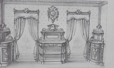 Sala de jantar gravura renascentista loja de móveis Victor Quetin 19º comprar usado  Enviando para Brazil