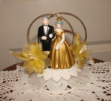 Topper de bolo vintage ouro 50º aniversário casamento década de 1960 estilo Wilton MCM, usado comprar usado  Enviando para Brazil