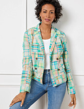 Chaqueta Blazer Talbots Doble Pecho Madrás Cuadros Patchwork Talla 14P segunda mano  Embacar hacia Mexico