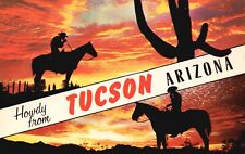 Cartão postal AZ Howdy de Tucson Cowboys at Sunset Cactus Chrome vintage PC H5196 comprar usado  Enviando para Brazil