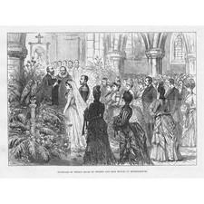 Casamento do Príncipe Oscar da Suécia e Miss Munck em Bournemouth - Estampa antiga 1888 comprar usado  Enviando para Brazil