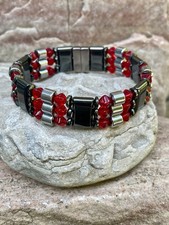 Pulseira magnética de prata preta hematita vermelha sião tornozeleira colar 3 fileiras comprar usado  Enviando para Brazil