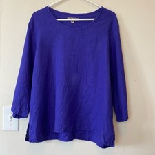Blusa FLAX gola redonda manga 3/4 linho boxy viola roxa/azul tamanho médio, usado comprar usado  Enviando para Brazil