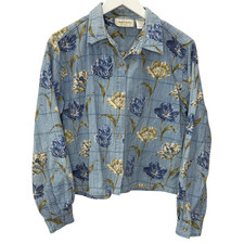 Camisa jeans vintage grama limão azul floral tamanho G botão para cima Shacket Country, usado comprar usado  Enviando para Brazil