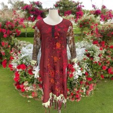 Vestido longo bordado vermelho escuro floral Kaftan gola V tamanho G boho festival de fadas  comprar usado  Enviando para Brazil