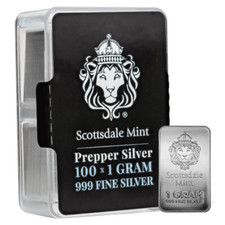 Barras de plata de 100 x 1 gramo Prepper plata .999 barras de lingotes Scottsdale segunda mano  Embacar hacia Mexico
