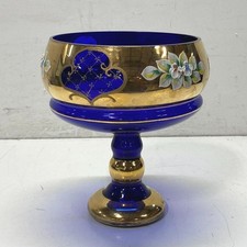 Cristal boêmio azul. Tigela com pés de altura 9 pol. Peça central vintage de cristal fino comprar usado  Enviando para Brazil