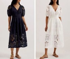 Vestido midi feminino Ted Baker gola V renda manga folhada linha A comprar usado  Enviando para Brazil