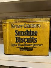 Vintage Krispy Crackers Sunshine Biscuits Tin Canister Loose-Wiles Co. Chicago comprar usado  Enviando para Brazil