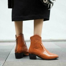 Estampa De Crocodilo Mulheres Botas de tornozelo Couro Envernizado Bico Pontudo Salto Bloco comprar usado  Enviando para Brazil