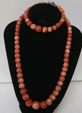 Usado, Vintage Genuíno Esponja Vermelha Maçã Coral 16mm Colar de Contas e Pulseira Correspondente  comprar usado  Enviando para Brazil