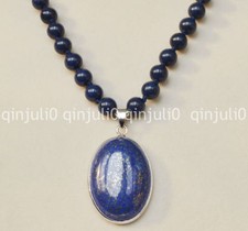 Colar pingente oval contas de pedra preciosa lápis-lazúli egípcio azul natural 18" comprar usado  Enviando para Brazil