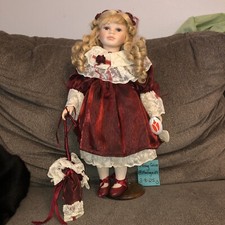 Boneca de porcelana vintage corpo inteiro Delton com guarda-chuva, bolsa para moedas e suporte  comprar usado  Enviando para Brazil