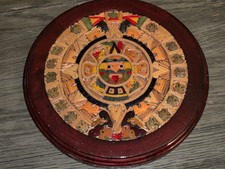 Antigo calendário asteca maia artesanal México madeira incrustada mosaico redondo arte de parede 10" comprar usado  Enviando para Brazil
