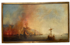 19º Theodore GUDIN - Antigo óleo mestre - Fogo pela costa - Barco e navio, usado comprar usado  Enviando para Brazil