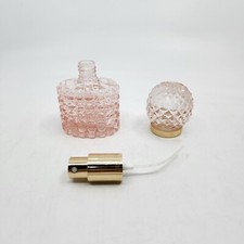 Antigo frasco de perfume vazio de vidro rosa corte diamante ouro recarregável 4,5" H usado comprar usado  Enviando para Brazil