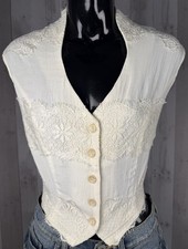 Colete aplique de renda vintage década de 1970 casca de ovo musselina algodão boho hippie 🇺🇸 38 busto comprar usado  Enviando para Brazil
