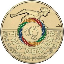 Moeda colorida Queen Australia rara CIRC equipe paralímpica do Rio 2016 dois dólares $2 comprar usado  Enviando para Brazil