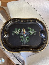 Bandeja de ferramentas inglesa vintage – floral pintada à mão, preta e dourada, 9x12, década de 1940–6 comprar usado  Enviando para Brazil