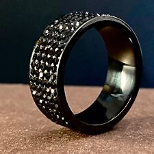 Anel de banda preta empilhável folheado a ródio 14k feito com cristal Swarovski unissex comprar usado  Enviando para Brazil