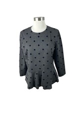 Usado, Blusa Akris Punto preta cinza bolinhas malha peplum em camadas tamanho EUA 10 comprar usado  Enviando para Brazil