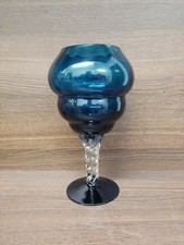 Blue glass goblet for sale  PORTH
