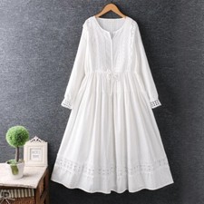 Vestido babydoll de renda mistura de algodão midi cordão bordado manga longa branco comprar usado  Enviando para Brazil