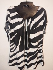 Worthington Feminino 1X Plissado Preto Branco Estampa de Zebra Gola Redonda Manga Cap comprar usado  Enviando para Brazil