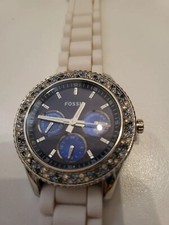 Fossil Azul E Preto Círculo De Cristal Relógio com Data Pulseira Branca Bateria Nova! Raro, usado comprar usado  Enviando para Brazil