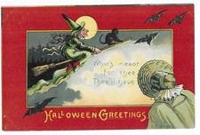 Cartão postal de Halloween assinado por artista E.C. Bruxa na vassoura Banks comprar usado  Enviando para Brazil