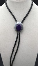 Gravata Bolo Navajo Prata Esterlina Roxa Pedra Sugillte VINTAGE comprar usado  Enviando para Brazil