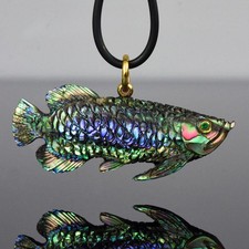 Pingente de peixe esculpido em concha de abalone Arowana ouro Vermeil prata esterlina gema 10,6 g comprar usado  Enviando para Brazil