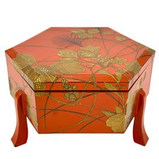 Antiga caixa de laca hexagonal japonesa Vermilion ouro motivo floral Maki-e comprar usado  Enviando para Brazil