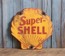 Placa de placa vintage 6" Super SHELL corte molusco logotipo porcelana metal óleo bomba de gás comprar usado  Enviando para Brazil