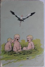Cartão postal antigo vintage para bebês cegonha arte cartão vista lembrança padrão postal PC comprar usado  Enviando para Brazil