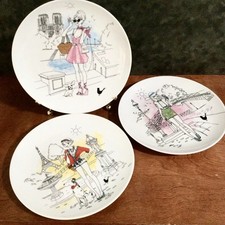 Conjunto de 3 pratos de sobremesa “La Chaise Longue” 8,25 polegadas, cenas ilustradas de Paris comprar usado  Enviando para Brazil