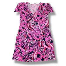 Vestido feminino Lilly Pulitzer Aleece rosa médio maré baixa azul marinho barbatanas sedutoras gola V comprar usado  Enviando para Brazil