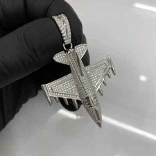 Usado, Pingente masculino de avião a jato de combate prata esterlina 925 moissanita natural 2,50 quilates comprar usado  Enviando para Brazil