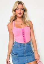 Blusa crop top POL decote diamante rosa doce elástica FKT53 nova com etiquetas comprar usado  Enviando para Brazil