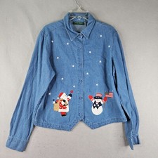 Camisa jeans feminina Lemon Grass Studio grande azul Papai Noel boneco de neve jeans sarja festiva comprar usado  Enviando para Brazil