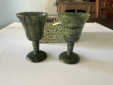Conjunto de 2 copos de saquê vintage chineses esculpidos à mão jaspe espinafre jade., usado comprar usado  Enviando para Brazil