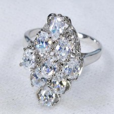 Sparkling Cocktail Ring   Rodium Plated   Bench Cut CZs  New Old Stock   Size 10 comprar usado  Enviando para Brazil