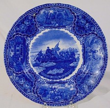 Ye Old Historical Pottery Blue Transfer Plate Staffordshire Crossing Washington comprar usado  Enviando para Brazil