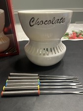 Vaso de fondue de porcelana Williams Sonoma com 6 garfos de imersão - Novo na caixa comprar usado  Enviando para Brazil