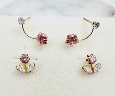 2 PARES - Brincos de ouro amarelo 10K rosa, transparente CZ flor cravejada e escalador comprar usado 2 PARES - Brincos de ouro amarelo 10K rosa, transparente CZ flor cravejada e escalador comprar usado  Enviando para Brazil