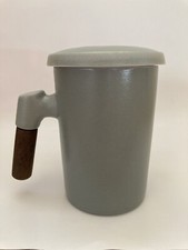 Taza de té gris taza con infusor y tapa café con mango de madera cerámica segunda mano  Embacar hacia Mexico
