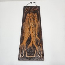 Arte flamenga antiga pirografia arte de peixe fresco capturado pendurado com gancho década de 1900 comprar usado  Enviando para Brazil