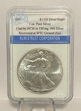2001 $1 US Silver Eagle 1oz folheado a prata pela NCM recuperado no WTC Ground Zero Coin comprar usado  Enviando para Brazil