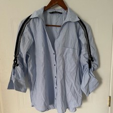 Camisa oversized ZARA azul com acabamento de braço de fita | Tamanho M, usado comprar usado  Enviando para Brazil
